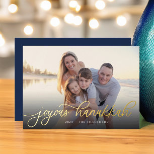 Gold Script Overlay l Hanukkah Photo Foil Holiday Card
