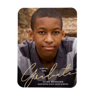 Gold Script Overlay Photo Graduation Announcement Magnet