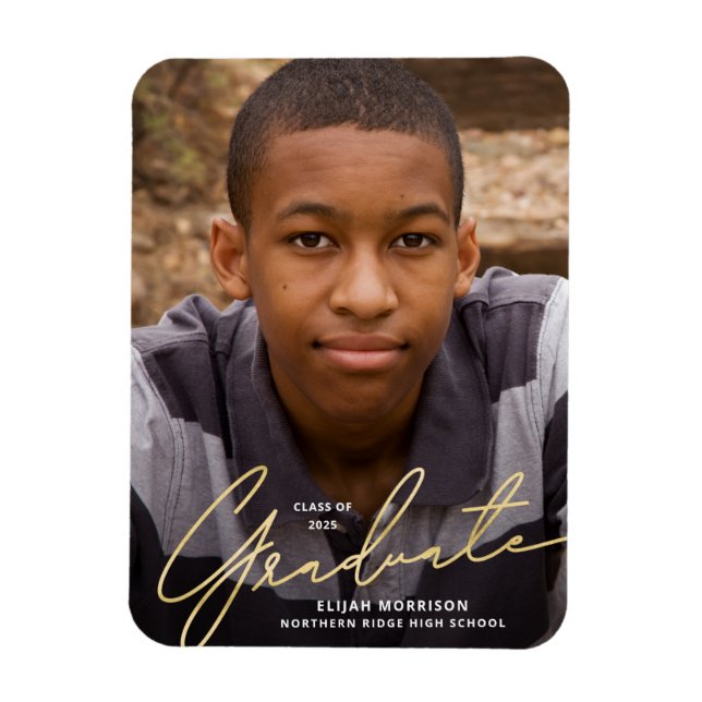 Gold Script Overlay Photo Graduation Announcement Magnet (Vertical)