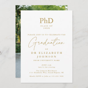 Gold Script PhD Degree Photo Graduation Party Invitation