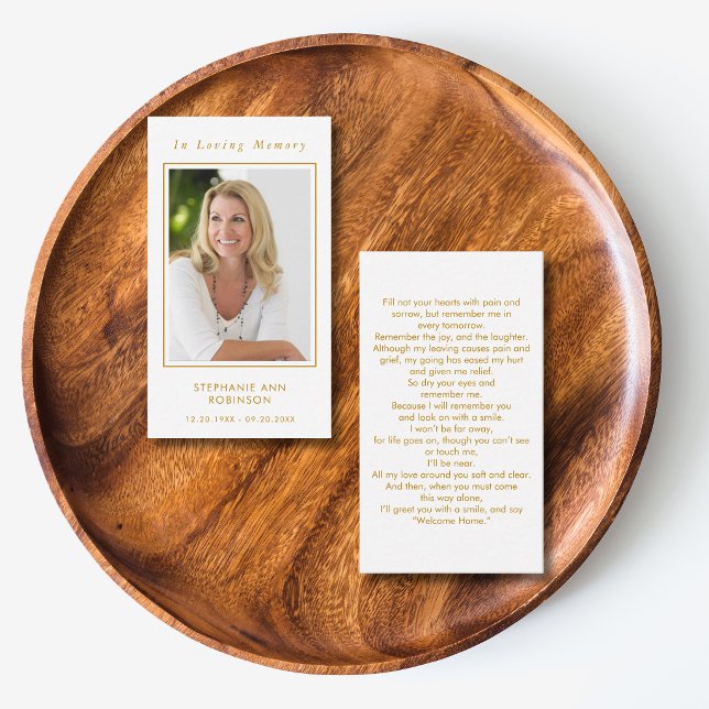 Gold Script Photo Funeral  Memorial Prayer Card (Creator Uploaded)