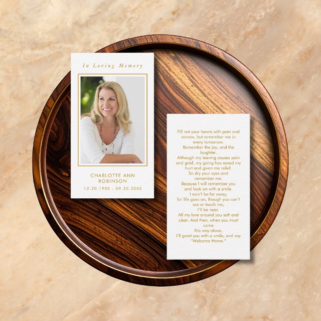 Gold Script Photo Funeral  Memorial Prayer Card (Creator Uploaded)