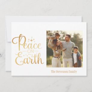 Gold Script Photo Holiday Green Elegant Christmas Card