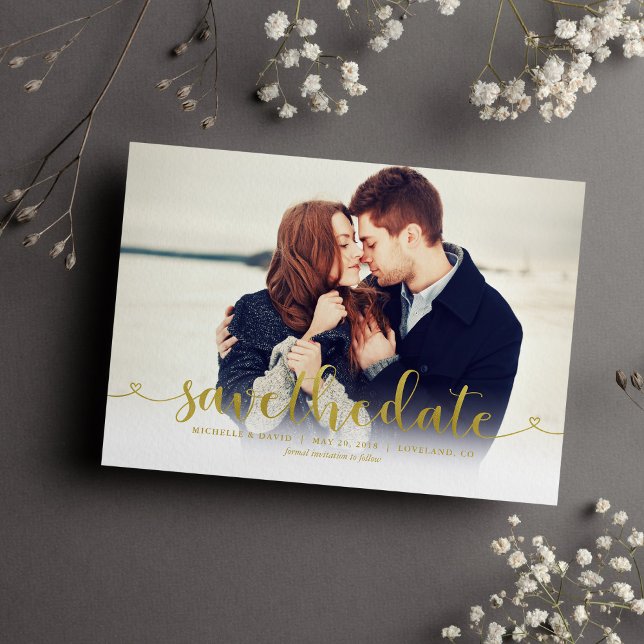 Gold Script Photo Wedding Save the Date (Creator Uploaded)