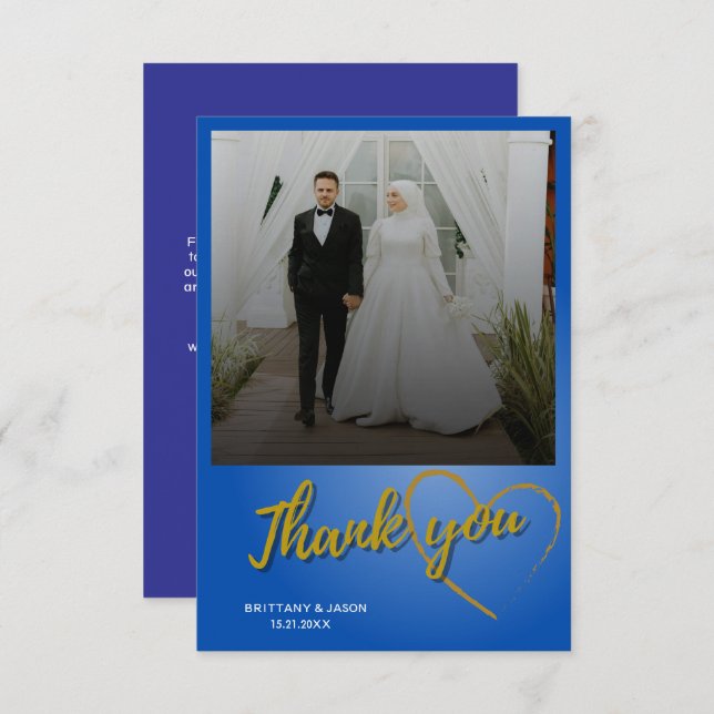 Gold Script Photo Wedding Thank You Card (Front/Back)