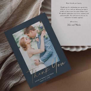 Gold script photo wedding thank you modern minimal card