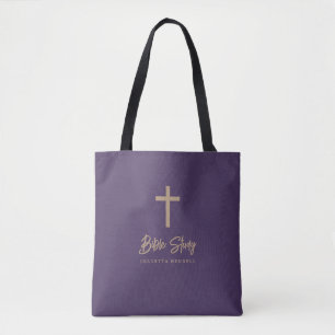 Gold Script Purple Personalised Bible Study Tote Bag