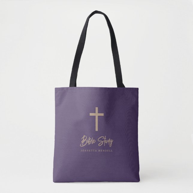 Gold Script Purple Personalised Bible Study Tote Bag (Front)