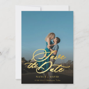 Gold Script Qr Code Photo Wedding Save The Date