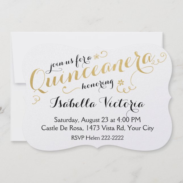 Gold Script Quinceanera Invitation (Front)
