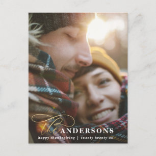 Gold script red plaid thanksgiving 1 photo  holida holiday postcard