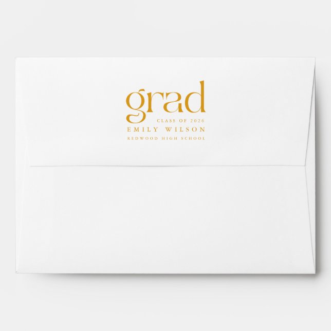 Gold Script Return Address Graduation Mailing Envelope (Back (Top Flap))