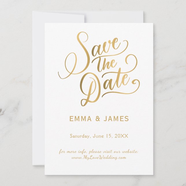 Gold Script Save the Date Card (Front)