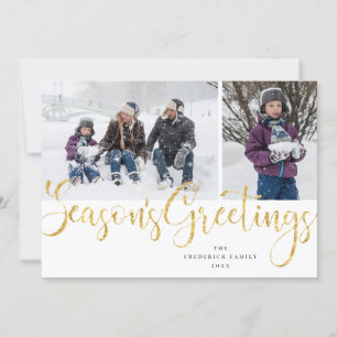 Gold Script Season's Greetings Tartan Photo Card