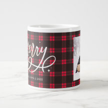 Gold Script Sparkly Merry Holiday Plaid Photo Gift