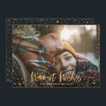 Gold script star Christmas greetings 1 photo chic Holiday Card<br><div class="desc">Gold Season's greetings stars photo holiday card. With a script text and gold effect design,  back ground color can be change to suit your style.</div>