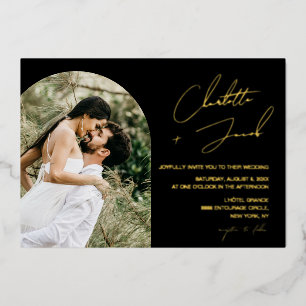 Gold Script Text Names on black Photo Wedding 