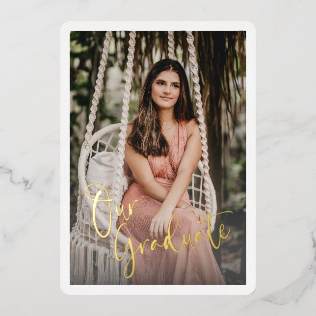 Gold Script Text Overlay Graduation Photo (Front)