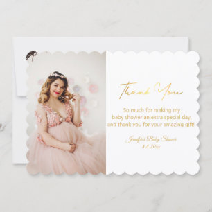 gold script thank you baby shower photo chic card
