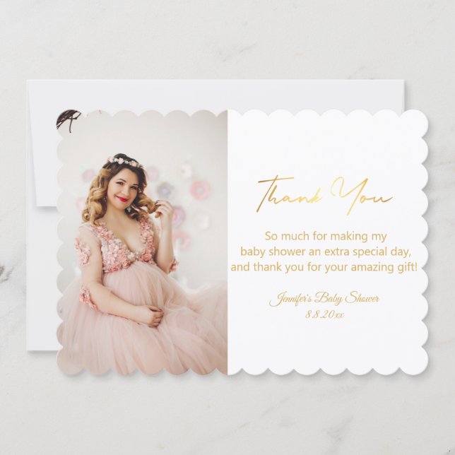  gold script thank you baby shower photo chic card (Front)
