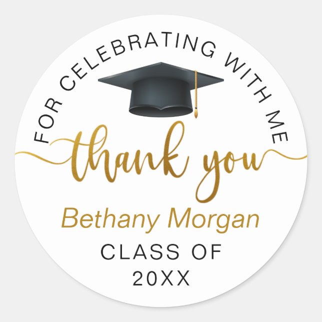 Gold Script Thank You Graduation Classic Round Sticker (Front)