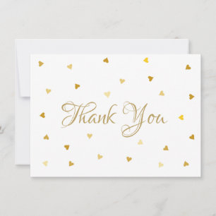 Gold Script Thank You Hearts Confetti Card