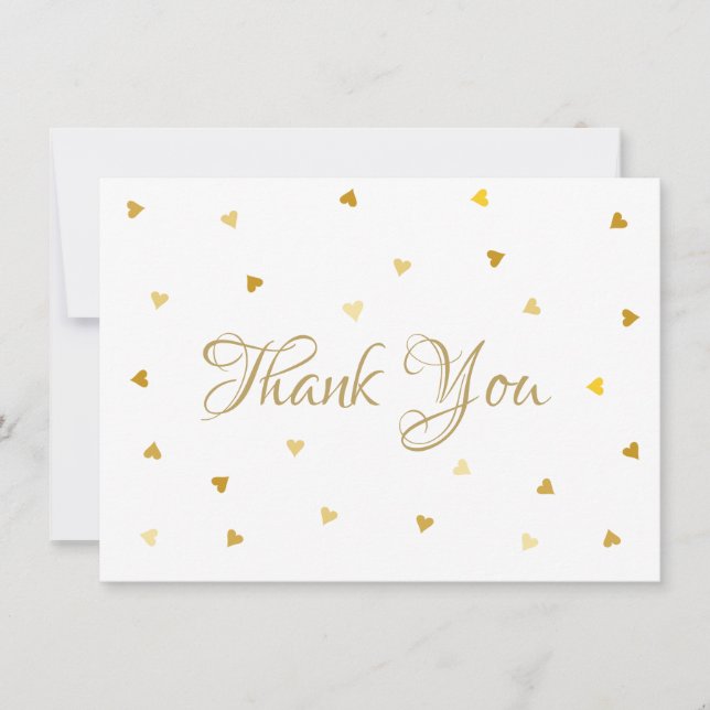 Gold Script Thank You Hearts Confetti Card (Front)