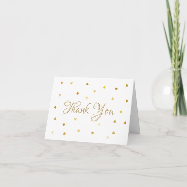 Gold Script Thank You Hearts Confetti Card (Front)