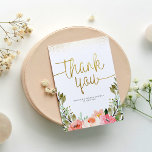 Gold Script Thank You | Pink Watercolor Floral<br><div class="desc">This thank you card is part of a coordinated bridal shower set. A cute and simple way to say thank you to your brunch guests! The front features faux gold glitter, gold script lettering, modern typography, and watercolor flowers. On the back, there is space for you to write a custom...</div>