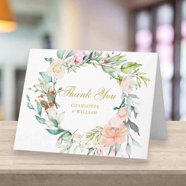 Gold Script Thank You Watercolour Roses Floral Card (Creator Uploaded)