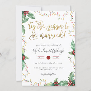 Gold Script 'Tis The Season Christmas Wedding Holiday Card