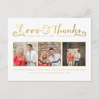 Gold Script Typography Thank You Photo Postcard