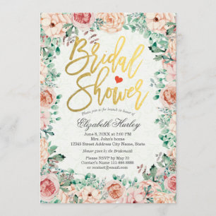 Gold Script Watercolor Floral Bridal Shower Invite