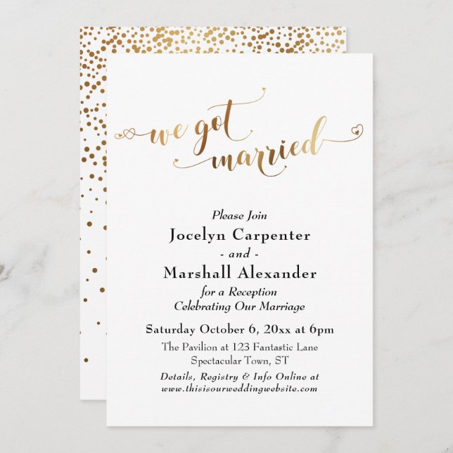 Gold Script We Got Married Confetti Back Invitation (Front/Back)