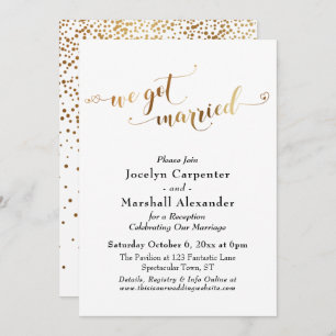 Gold Script We Got Married Confetti Back Invitation