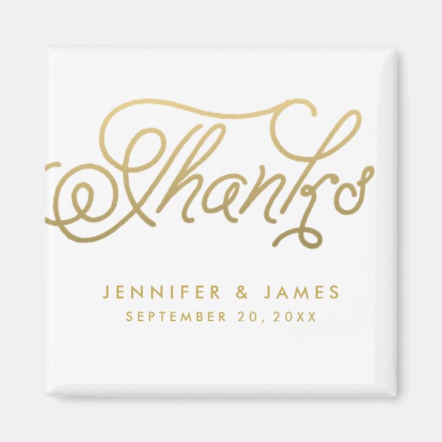 Gold Script Wedding Favour Thank You Magnets (Front)