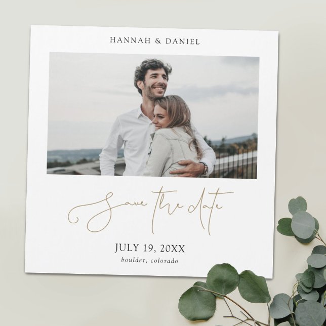 Gold Script Wedding Photo Save the Date Magnet (Creator Uploaded)