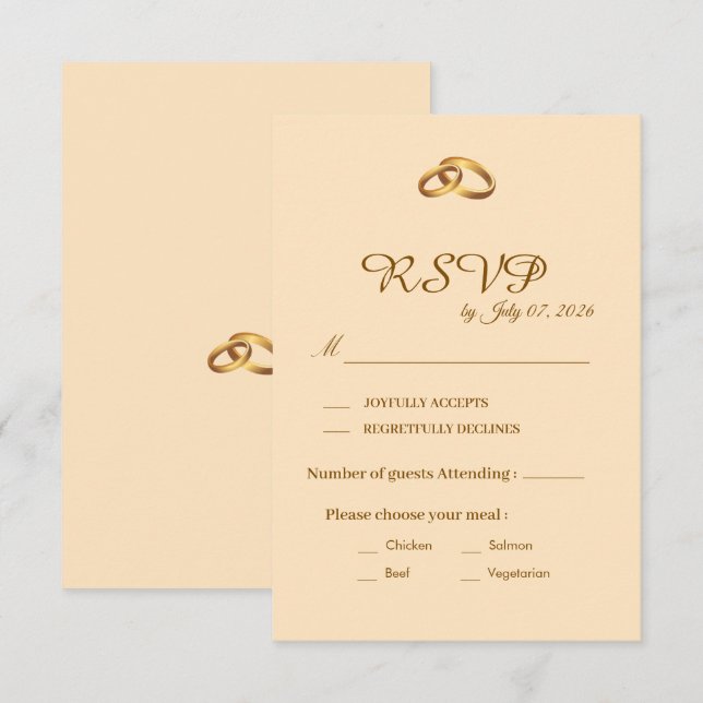 Gold Script Wedding RSVP Card  (Front/Back)