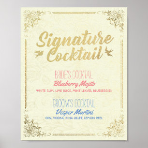 Gold Script Wedding Signature Cocktail Drink Menu Poster