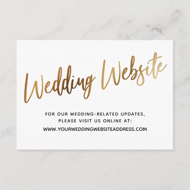 Gold Script Wedding Website, Save the Date Card (Front)
