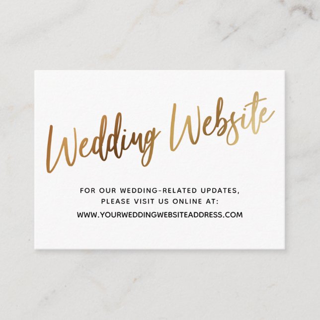 Gold Script Wedding Website, Save the Date Card (Front)