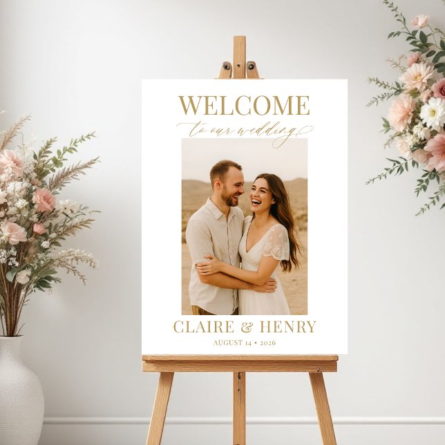 Gold Script White Photo Wedding Welcome  Poster (Creator Uploaded)