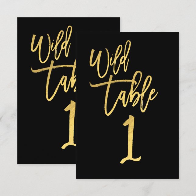 Gold Script Wild Birthday Party Table Number 1  (Front/Back)
