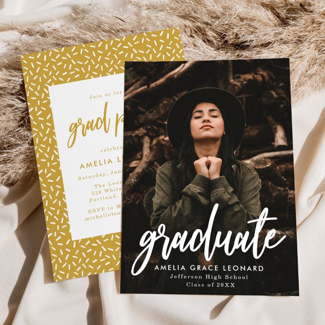 Gold | Scripted Photo Graduation Party Invitation (Creator Uploaded)