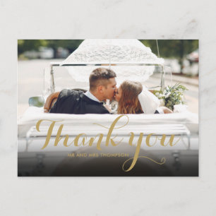 Gold ScriptThank You Wedding Photo Postcard