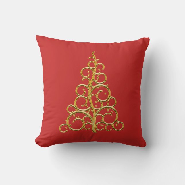 Gold Scroll Christmas Tree Cushion (Front)