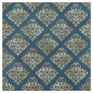 Gold Scroll Design on Deep Blue Fabric