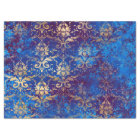 Gold Scroll Work Flowers on Blue Decoupage