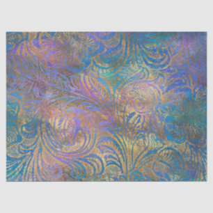 Gold Scroll Work on Purple, Pink, Blue Decoupage Tissue Paper