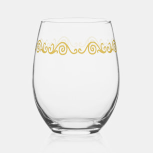 Gold Scrollwork Stemless Wine Glass